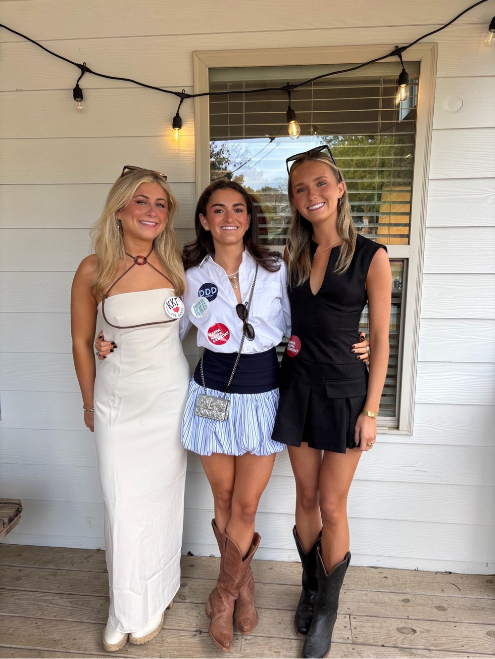 Lovers + friends blue and white mini bubble dress (center)